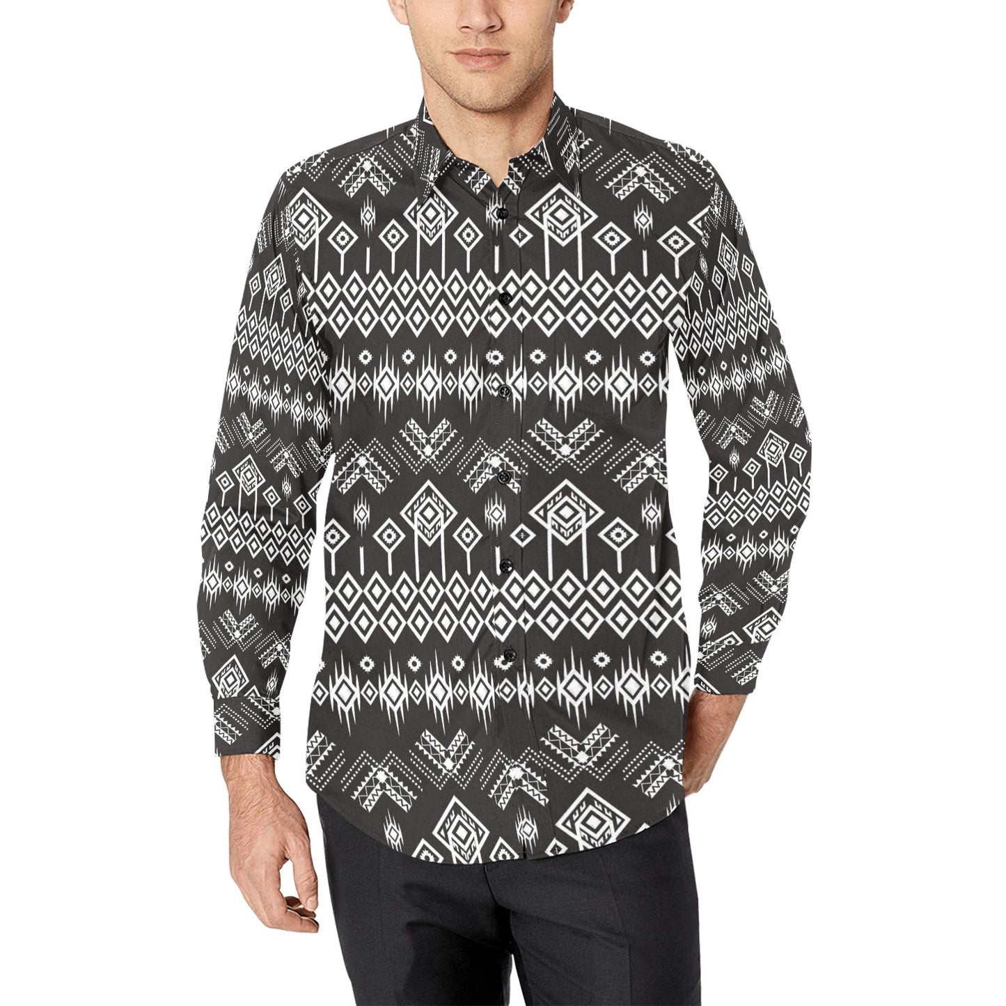 Tribal Pattern Print Design LKS304 Men's Long Sleeve Dress Shirt
