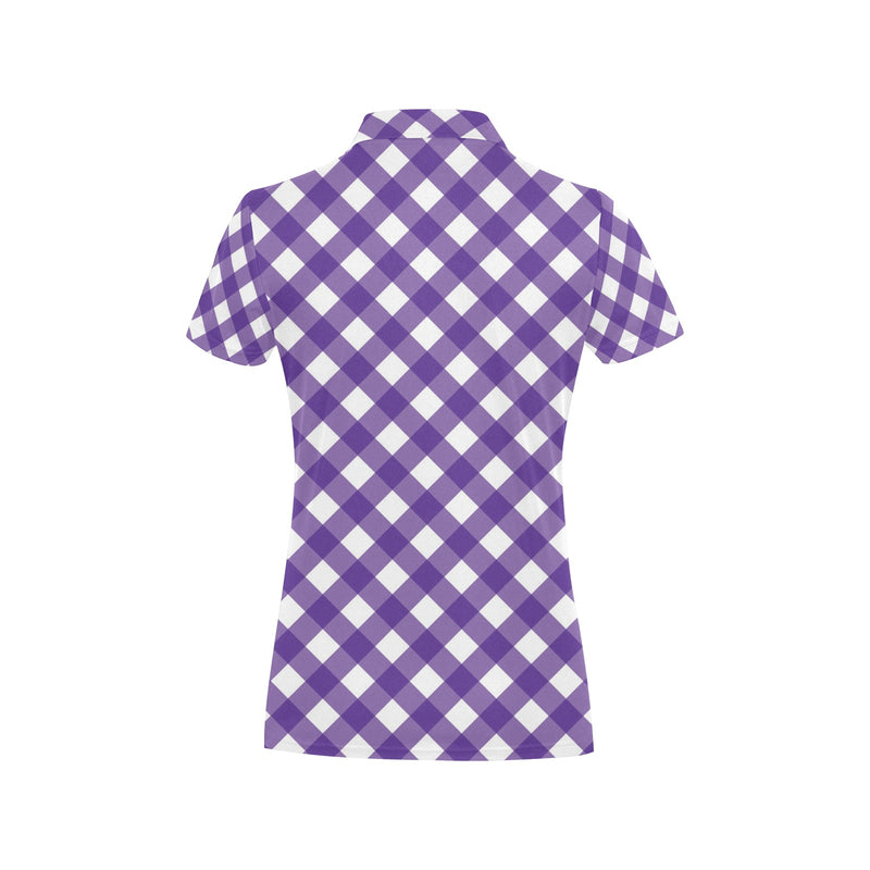 Gingham Purple Pattern Print Design 03 Women's Polo Shirt