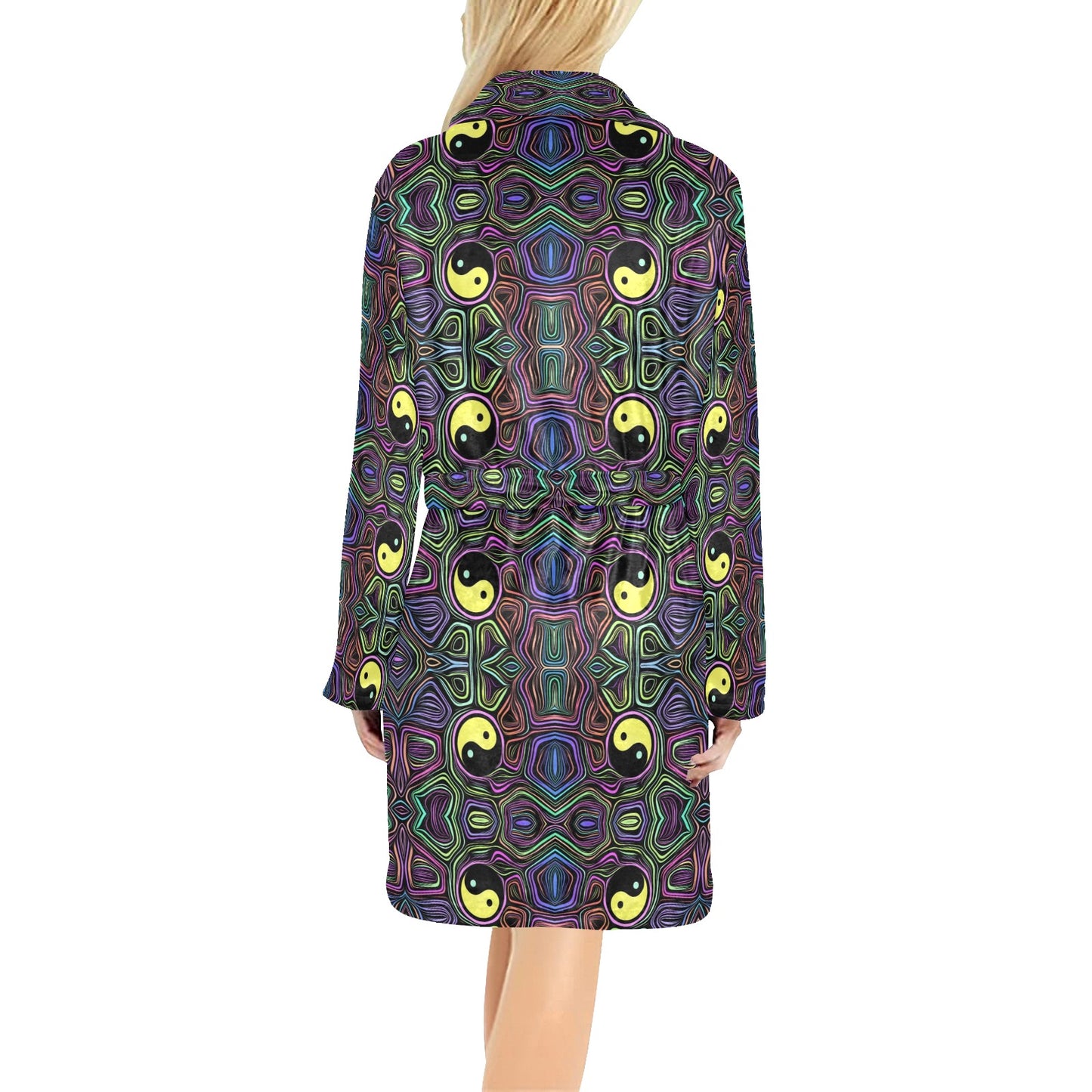 Yin Yang Neon Color Design Print Women's Fleece Robe