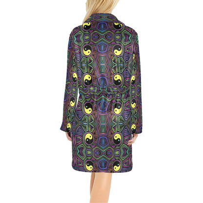 Yin Yang Neon Color Design Print Women's Fleece Robe
