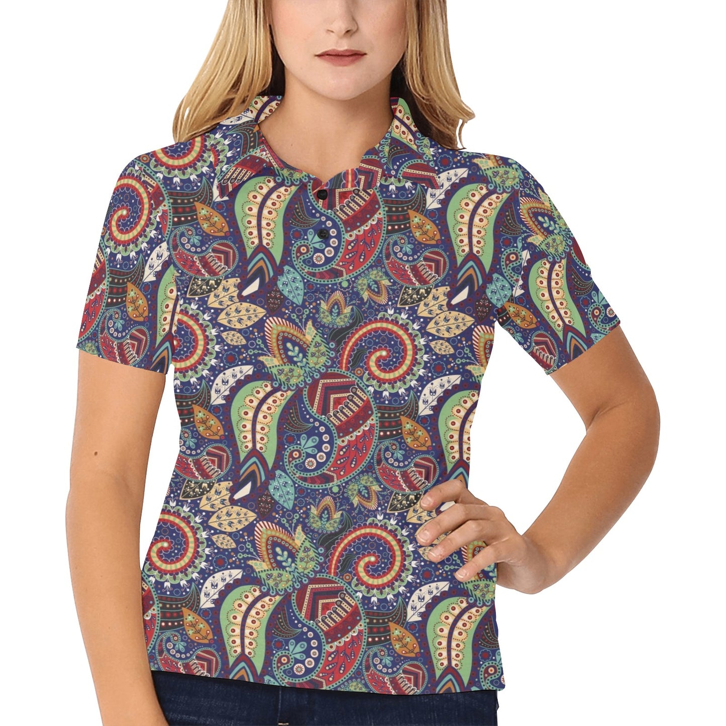 Paisley Boho Pattern Print Design A03 Women's Polo Shirt