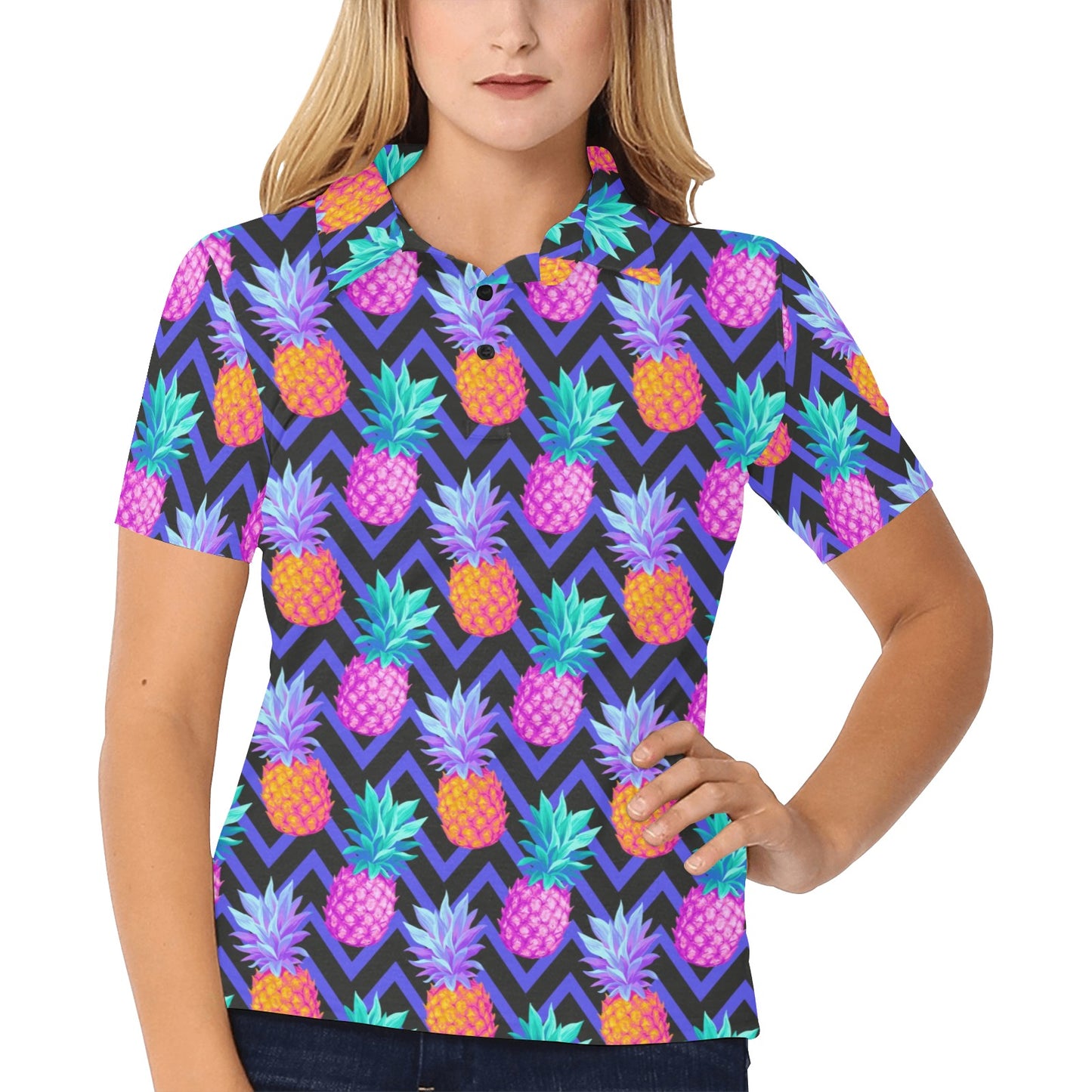 Pineapple Color Art Pattern Women's Polo Shirt