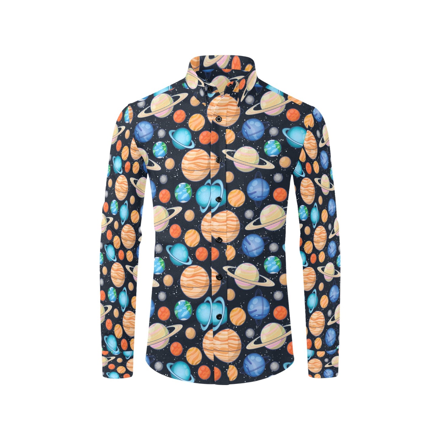 Planet Colorful Print Design LKS301 Men's Long Sleeve Dress Shirt