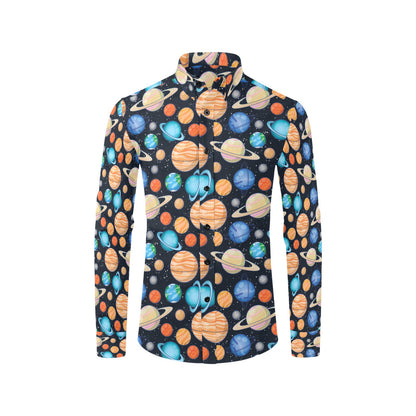 Planet Colorful Print Design LKS301 Men's Long Sleeve Dress Shirt