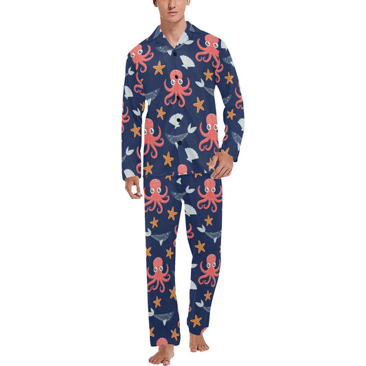 Octopus Pattern Print Design A04 Men's Long Pajama Set