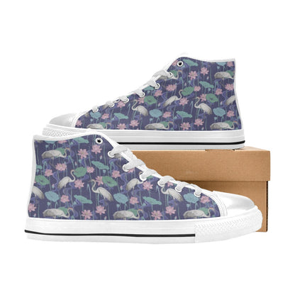 Water Lily Print Design LKS306 Men's High Top Canvas Shoes