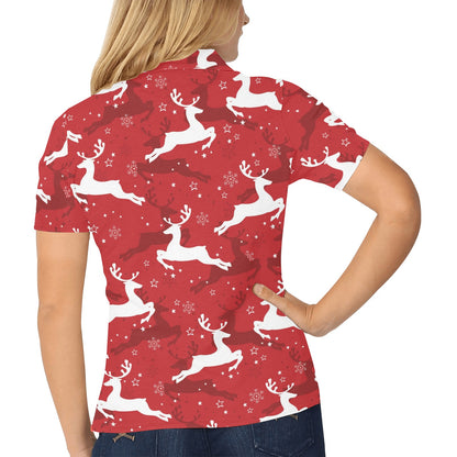 Reindeer Red Pattern Print Design 01 Women's Polo Shirt