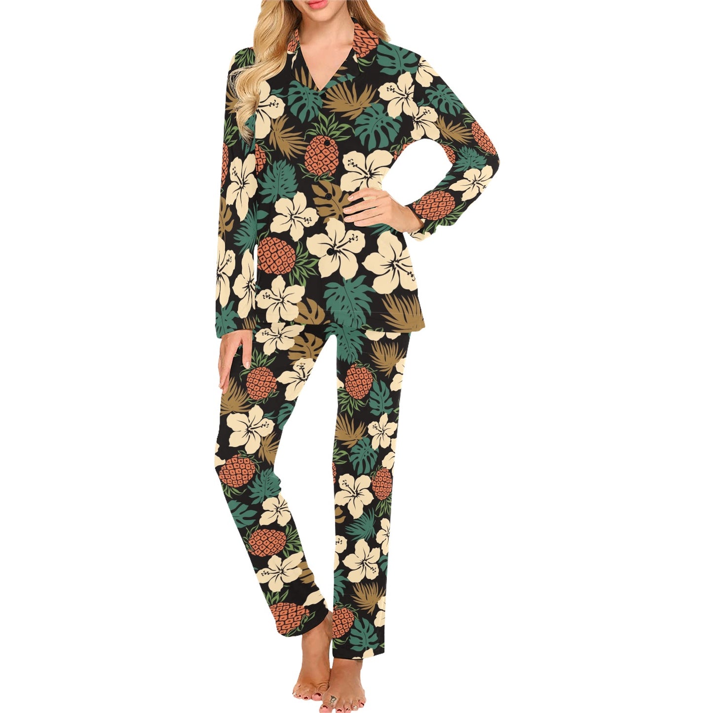 Hawaiian Themed Pattern Print Design H08 Women's Long Pajama Set