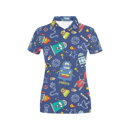 Robot Pattern Print Design A03 Women's Polo Shirt