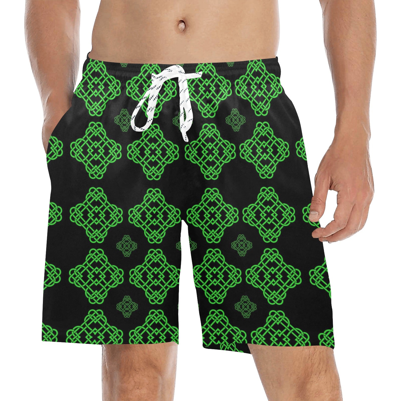 Celtic Knot Green Neon Design Men's Swim Trunks Beach Shorts - JTAMIGO.COM