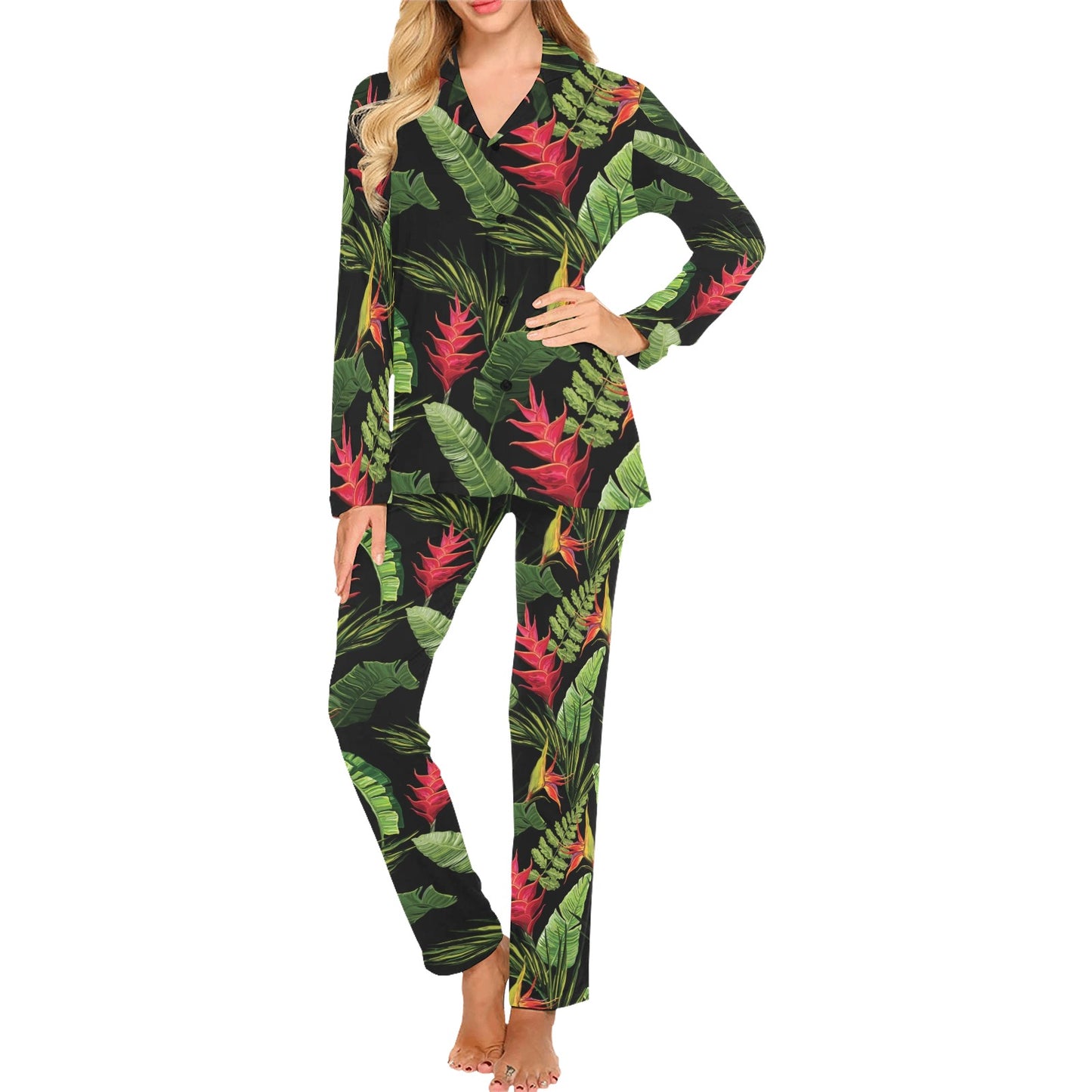 Bird Of Paradise Pattern Print Design BOP010 Women's Long Pajama Set