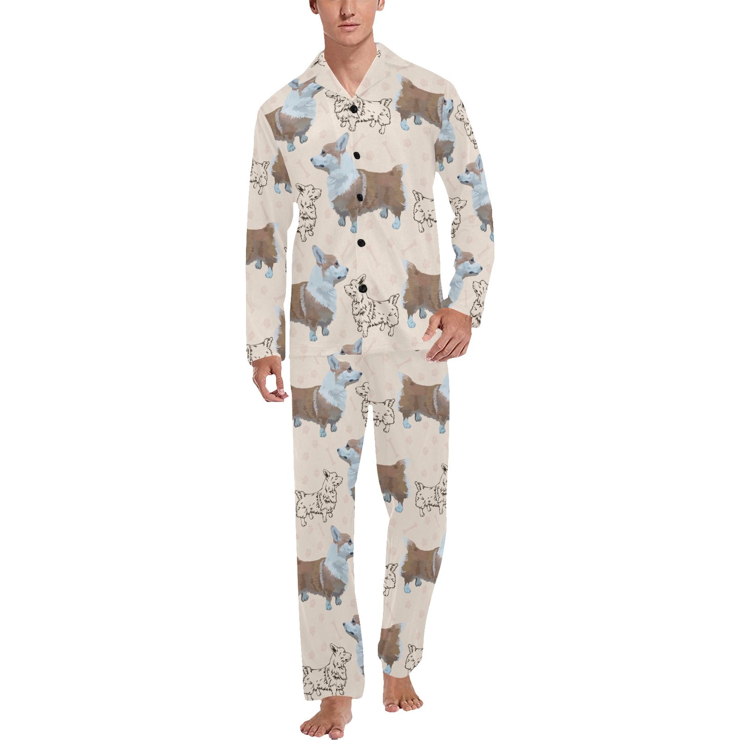 Pembroke Welsh Corgis Pattern Print Design A03 Men's Long Pajama Set