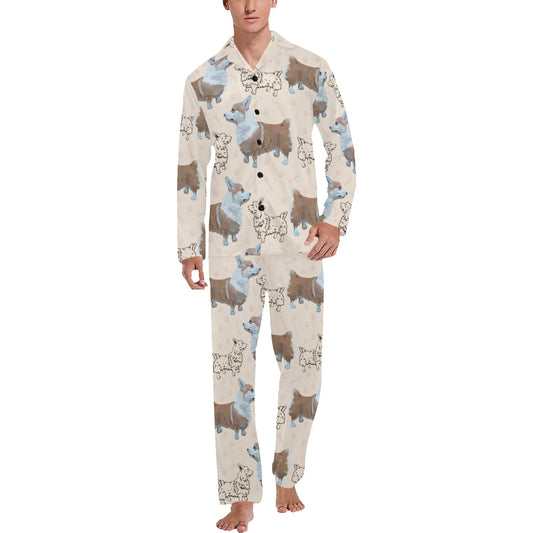 Pembroke Welsh Corgis Pattern Print Design A03 Men's Long Pajama Set
