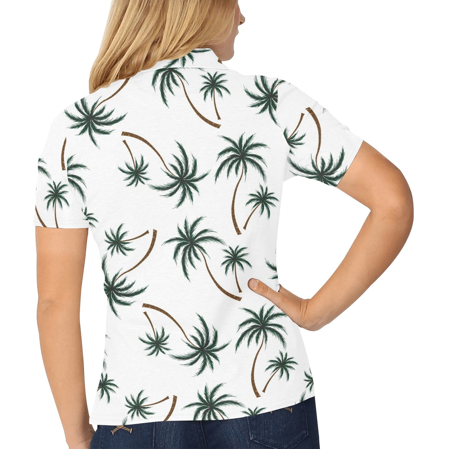 Palm Tree Pattern Print Design PT07 Women's Polo Shirt