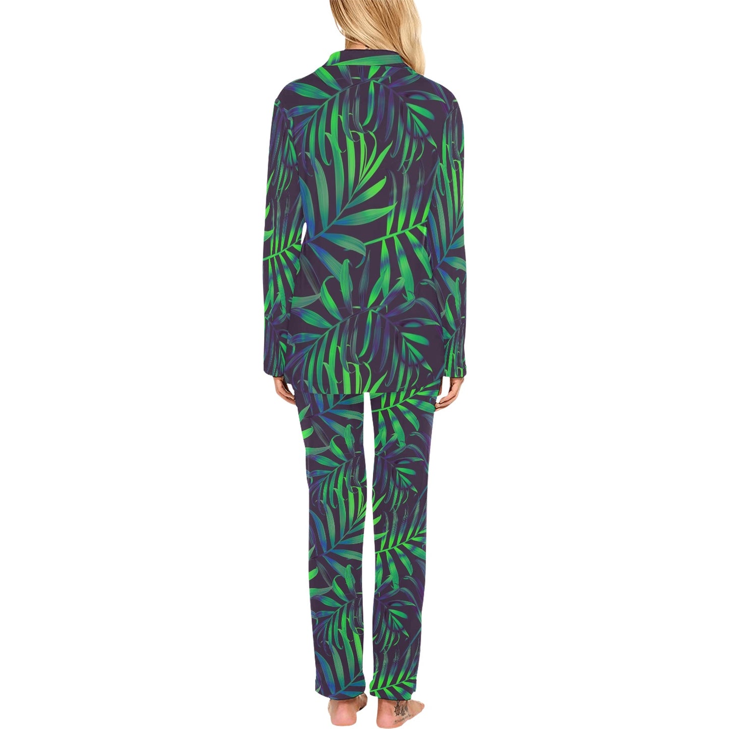 Palm Leaves Pattern Print Design PL01 Women's Long Pajama Set
