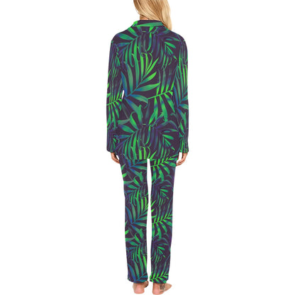 Palm Leaves Pattern Print Design PL01 Women's Long Pajama Set