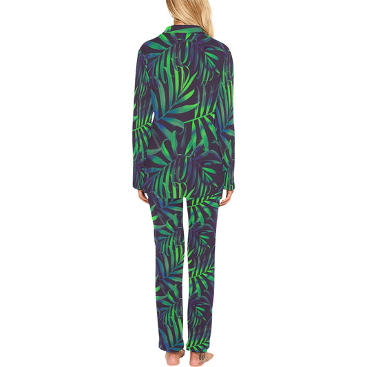 Palm Leaves Pattern Print Design PL01 Women's Long Pajama Set