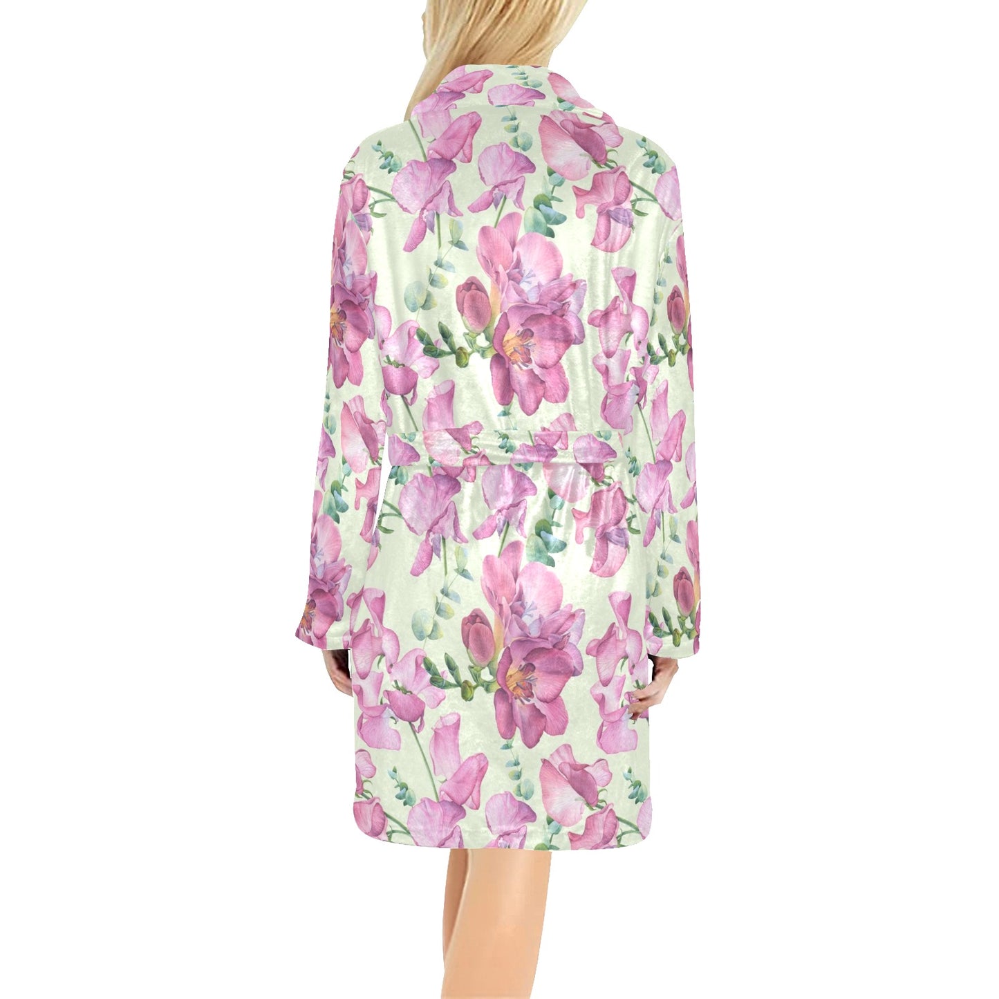 Peony Pattern Print Design PE011 Women's Fleece Robe