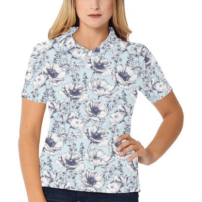 Anemone Pattern Print Design 02 Women's Polo Shirt