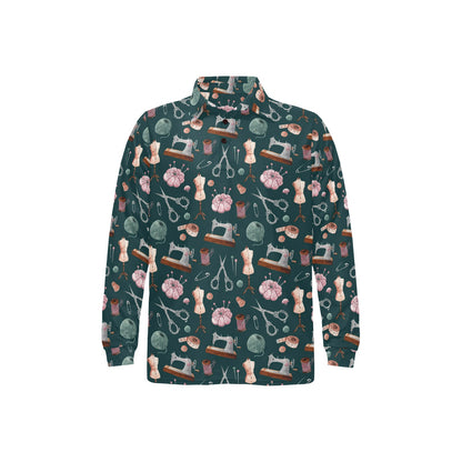 Sewing Equipment Print Design LKS307 Long Sleeve Polo Shirt For Men's