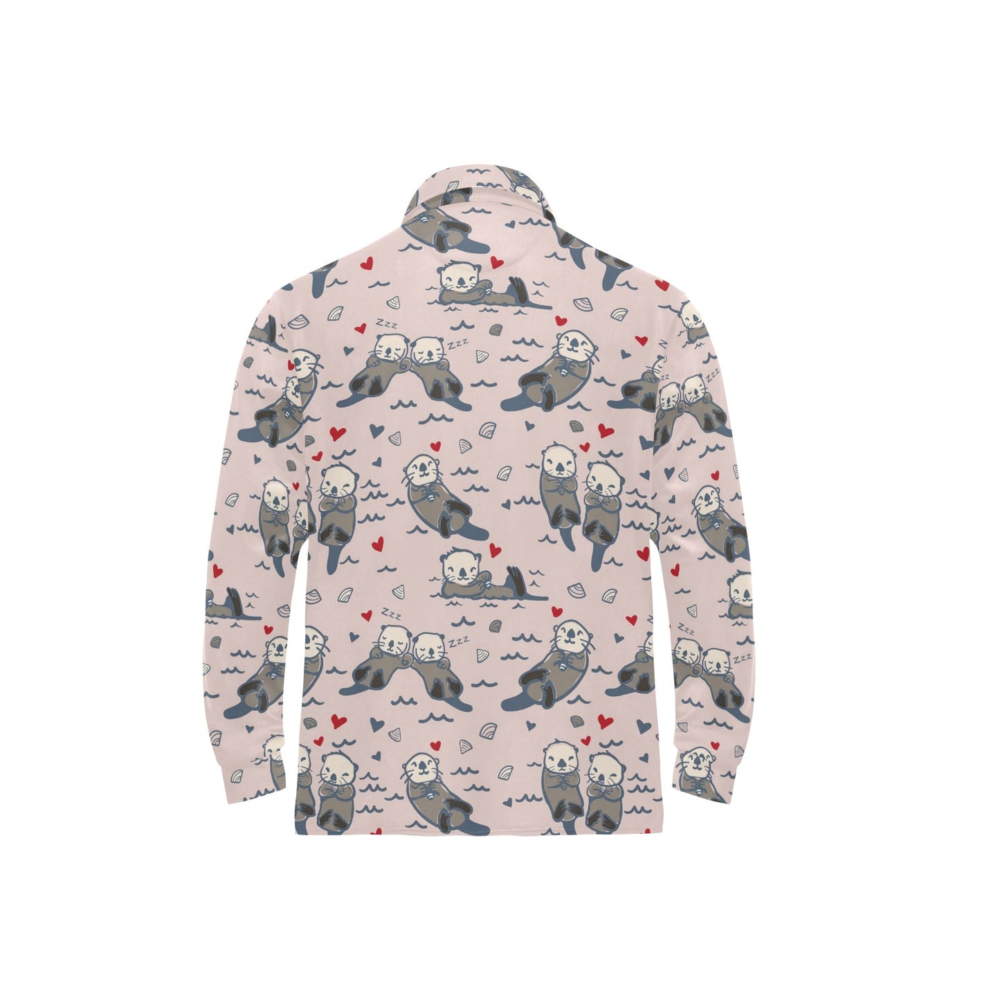 Sea Otter Pattern Print Design 02 Long Sleeve Polo Shirt For Men's