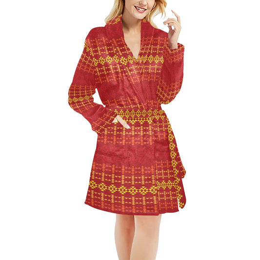 Southwest Red Gold Design Themed Print Women's Fleece Robe