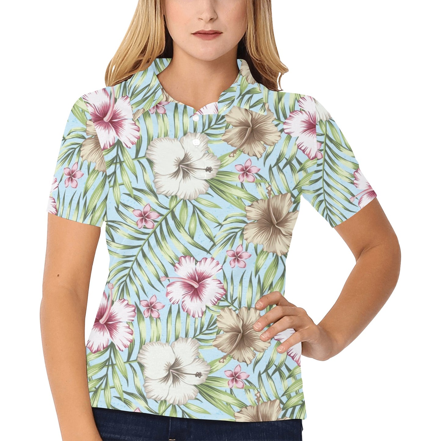 Tropical Flower Pattern Print Design TF05 Women's Polo Shirt