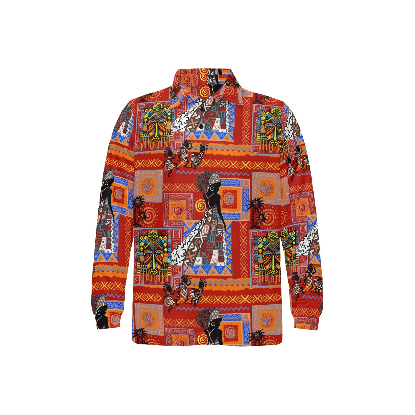 African Print Pattern Long Sleeve Polo Shirt For Men's