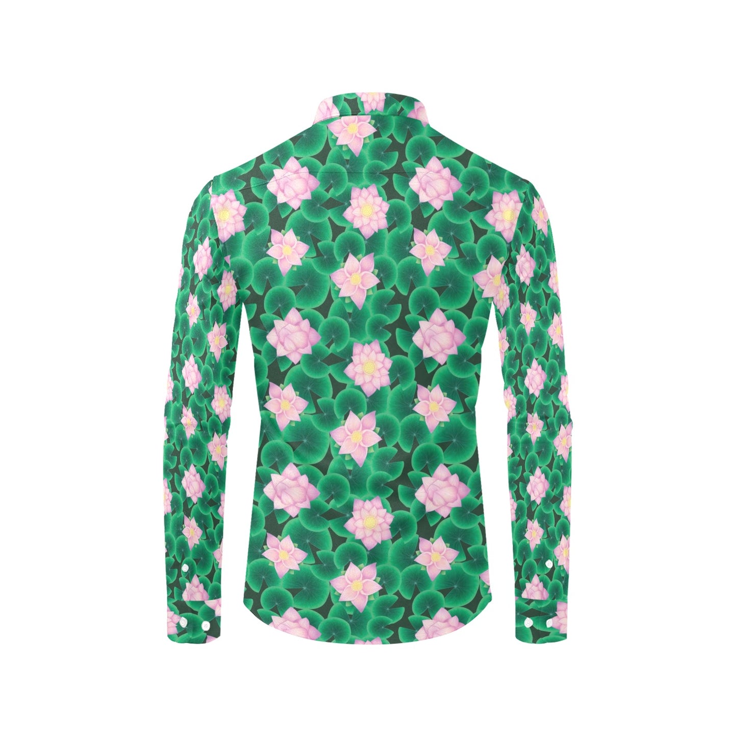 Water Lily Print Design LKS303 Men's Long Sleeve Dress Shirt