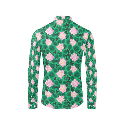 Water Lily Print Design LKS303 Men's Long Sleeve Dress Shirt