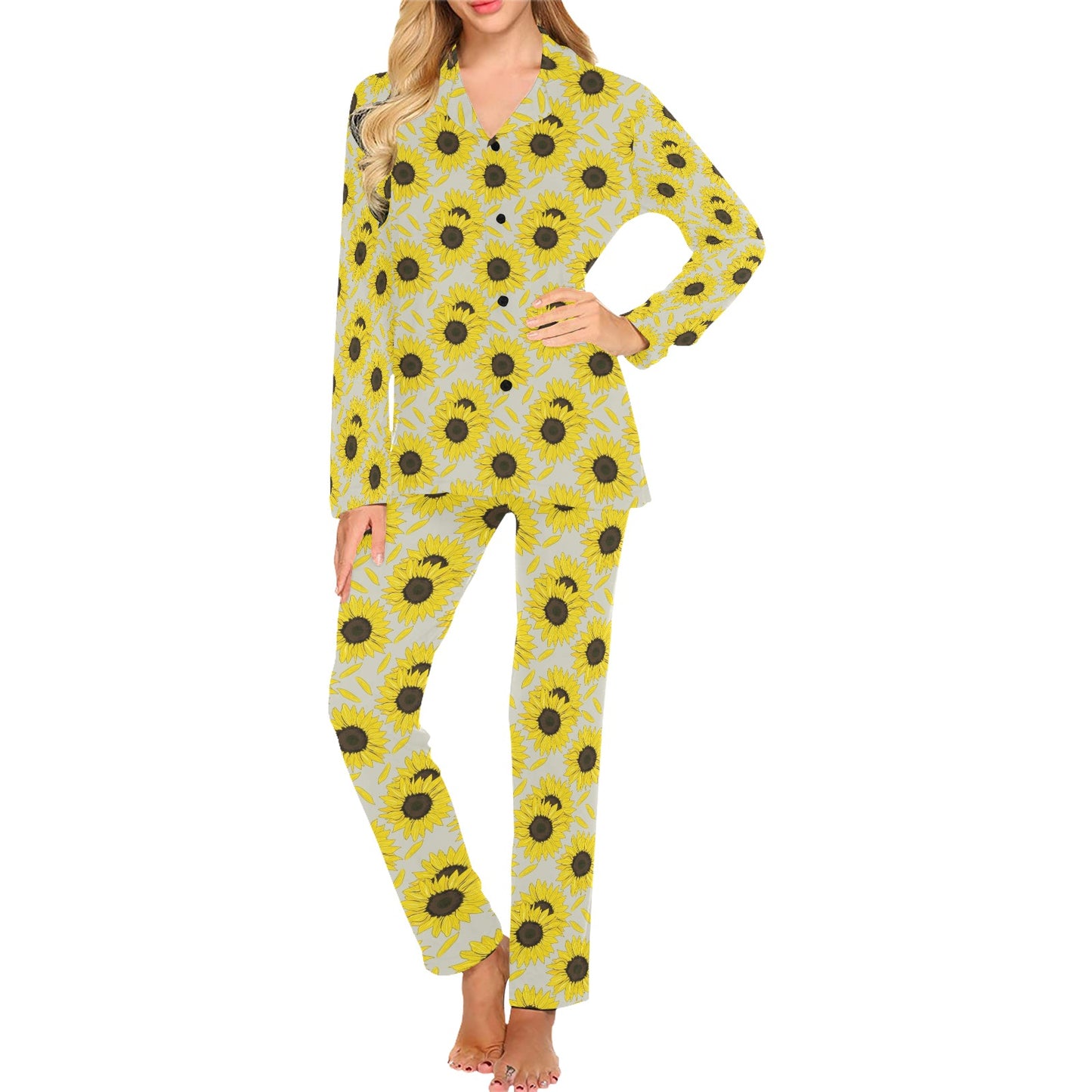 Sunflower Print Design LKS309 Women's Long Pajama Set