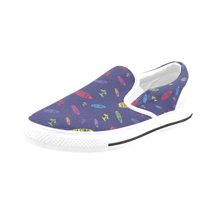 Surfboard Print Design LKS305 White Slip Ons Canvas Women's Shoes