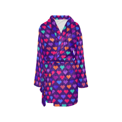 Heart Pixel Pattern Print Design HE03 Women's Fleece Robe