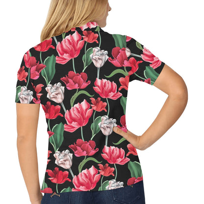 Tulip Pattern Print Design TP08 Women's Polo Shirt