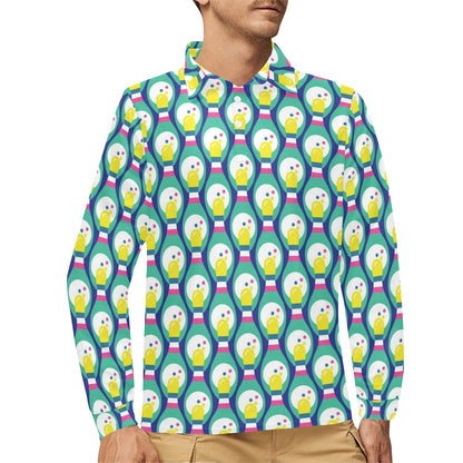 Bowling Pattern Print Design 04 Long Sleeve Polo Shirt For Men's