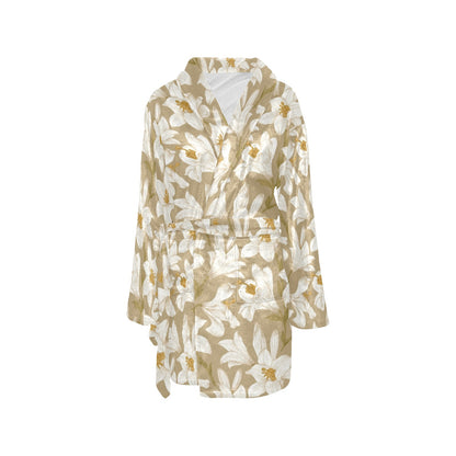 Lily Pattern Print Design LY07 Women's Fleece Robe