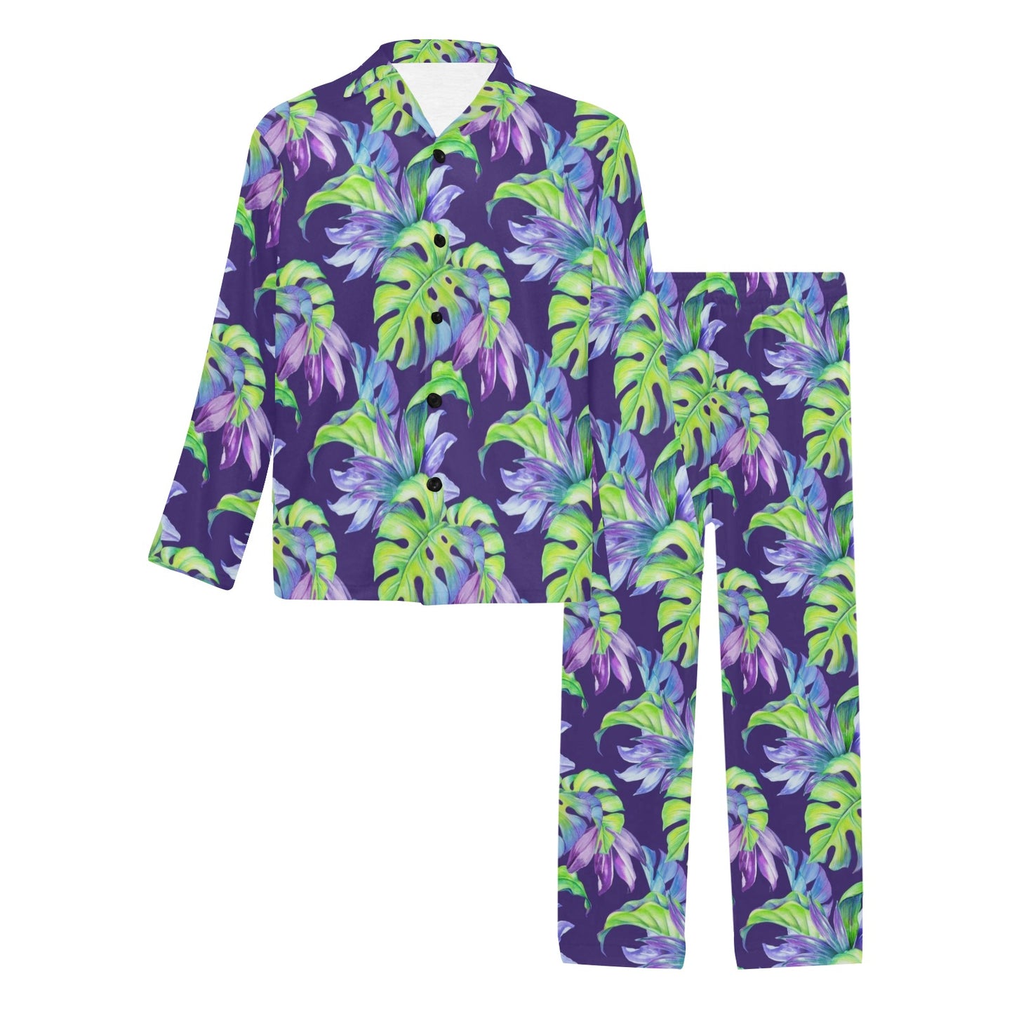 Tropical Flower Pattern Print Design TF019 Men's Long Pajama Set