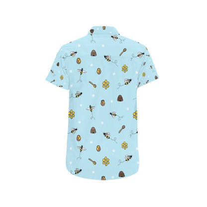 Honey Bee Print Design LKS307 Men Short Sleeve Button Up Shirt