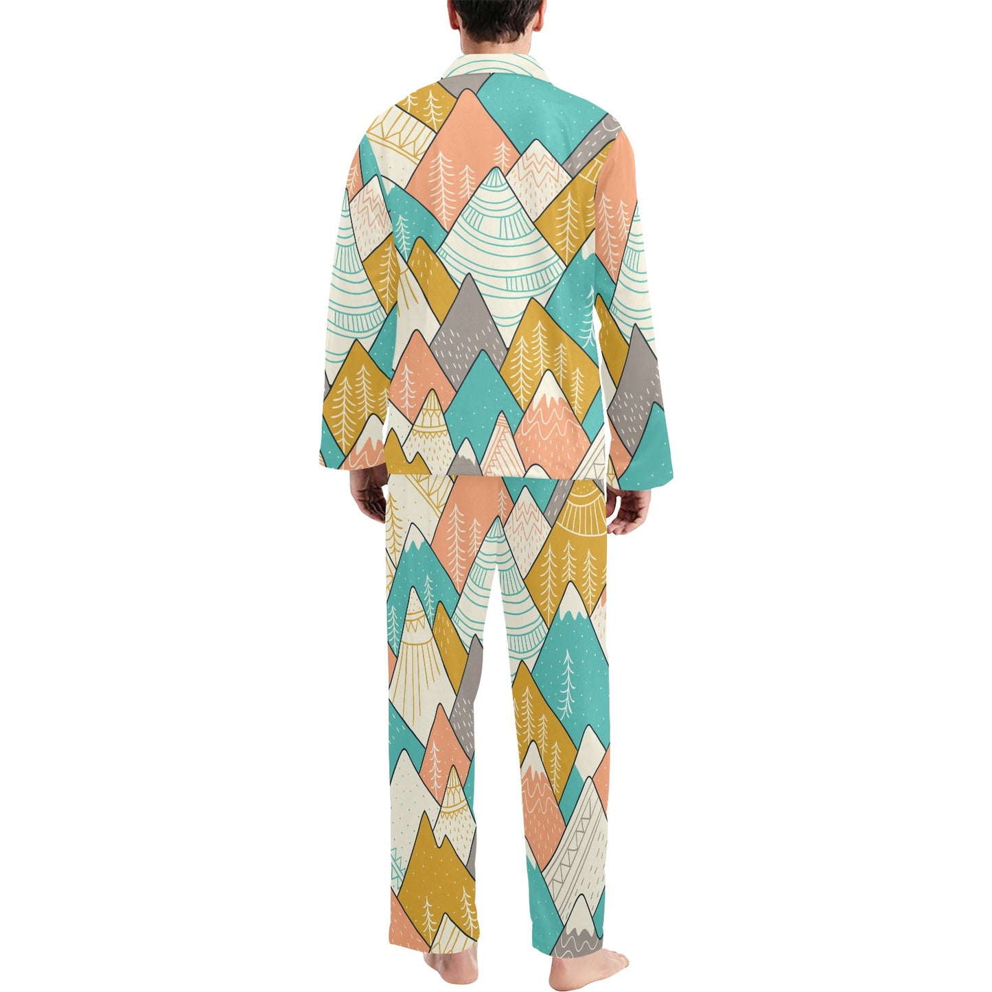 Mountain Pattern Print Design 02 Men's Long Pajama Set