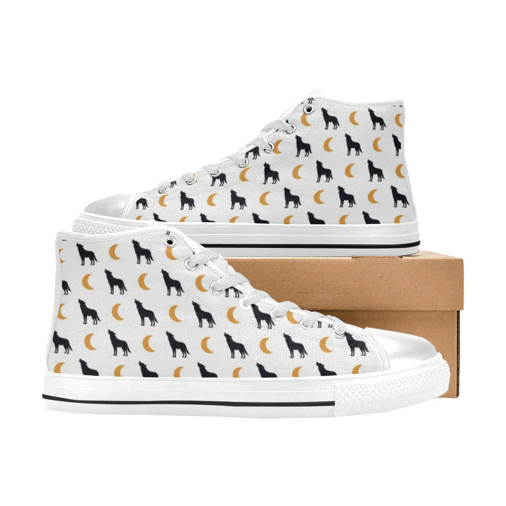 Wolf Moon Print Design LKS302 Men's High Top Canvas Shoes
