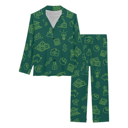 Accounting Financial Pattern Print Design 02 Women's Long Pajama Set