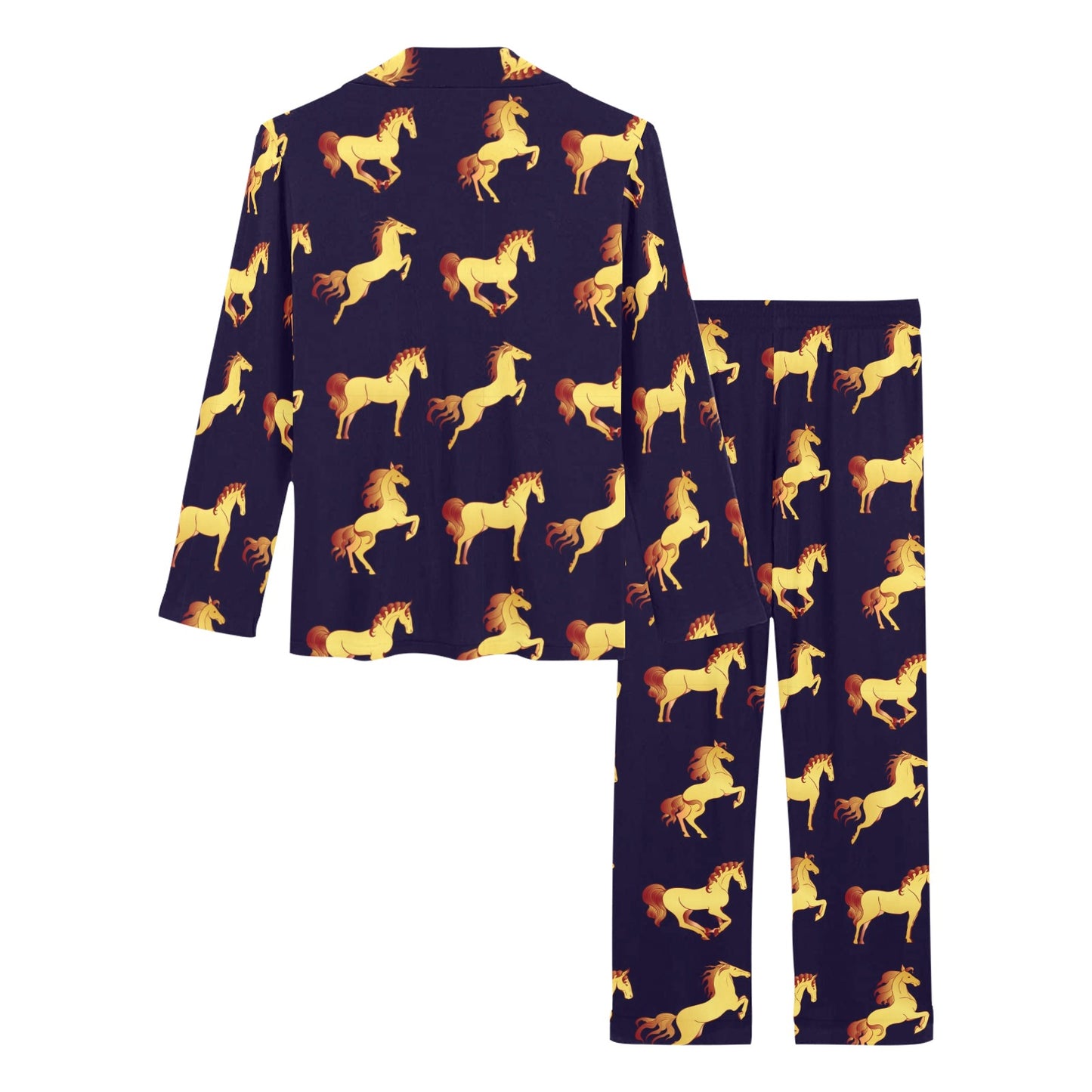 Gold Horse Pattern Women's Long Pajama Set
