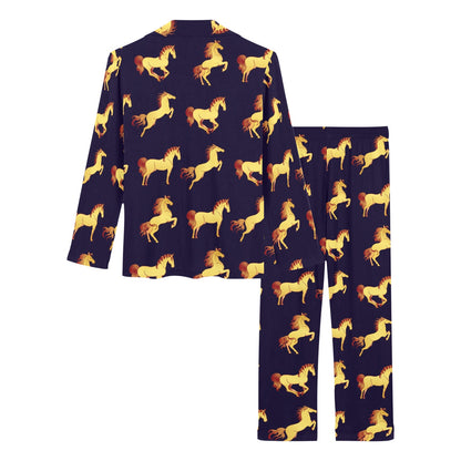 Gold Horse Pattern Women's Long Pajama Set