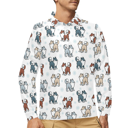 Alaskan Malamute Pattern Print Design 02 Long Sleeve Polo Shirt For Men's