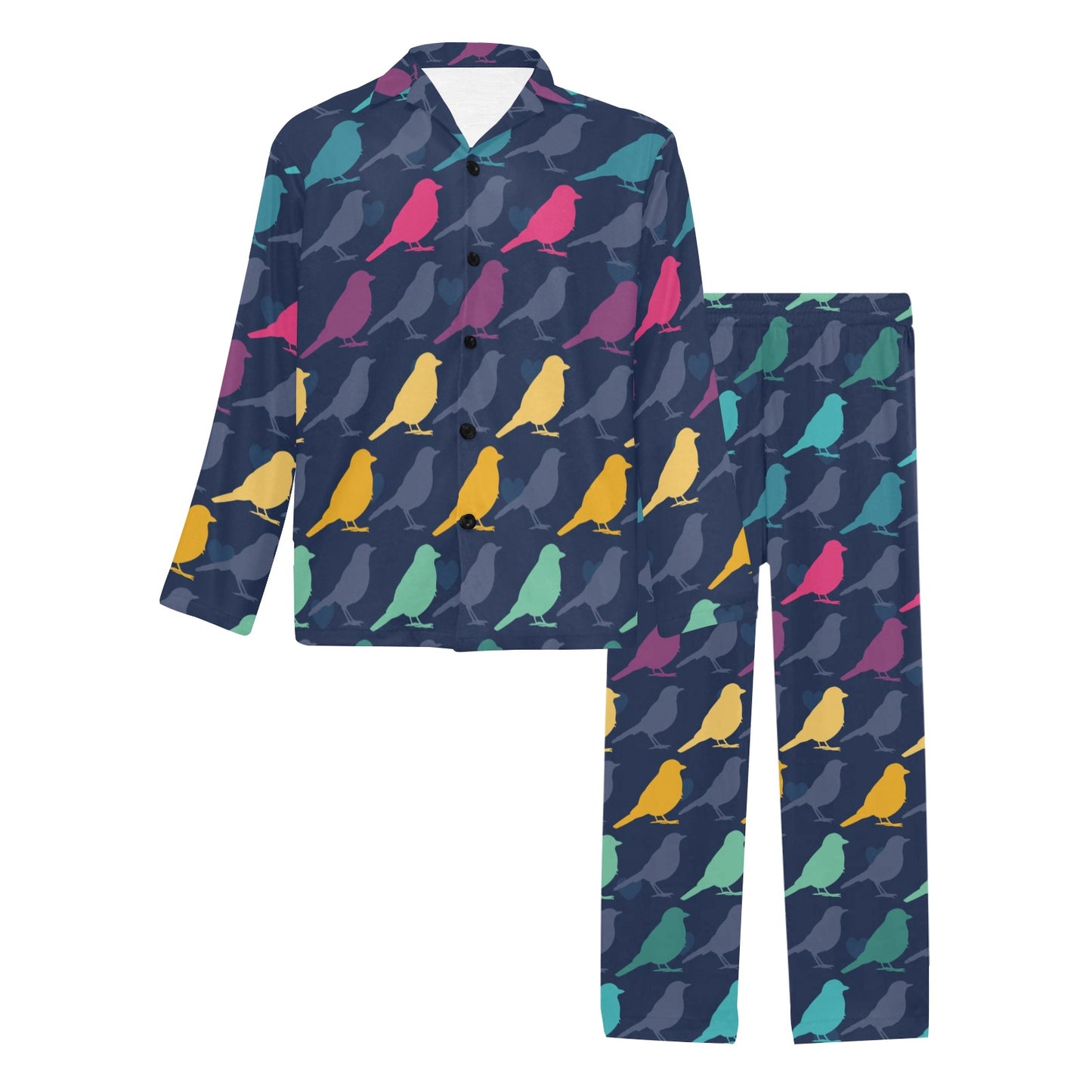 Birds Pattern Print Design 01 Men's Long Pajama Set