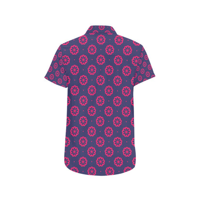 Water Lily Print Design LKS301 Men Short Sleeve Button Up Shirt