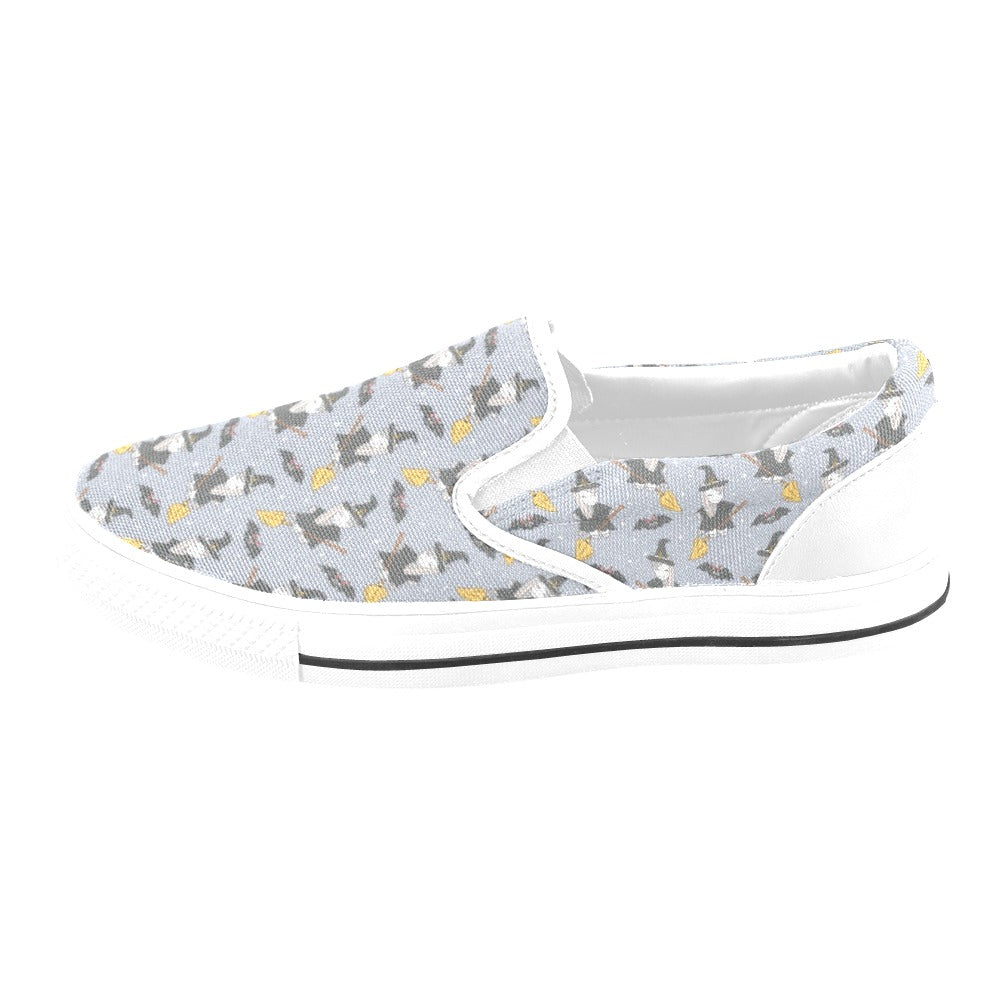 Witch Print Design LKS307 White Slip Ons Canvas Women's Shoes