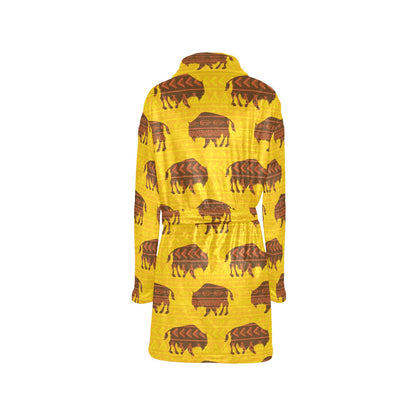 Bison Native Pattern Print Design 01 Women's Fleece Robe