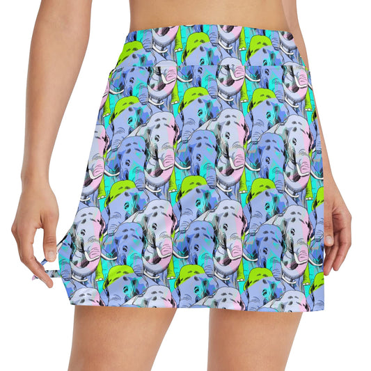 Elephant Art color Print Pattern 17" Golf & Pickleball Skort with Pockets