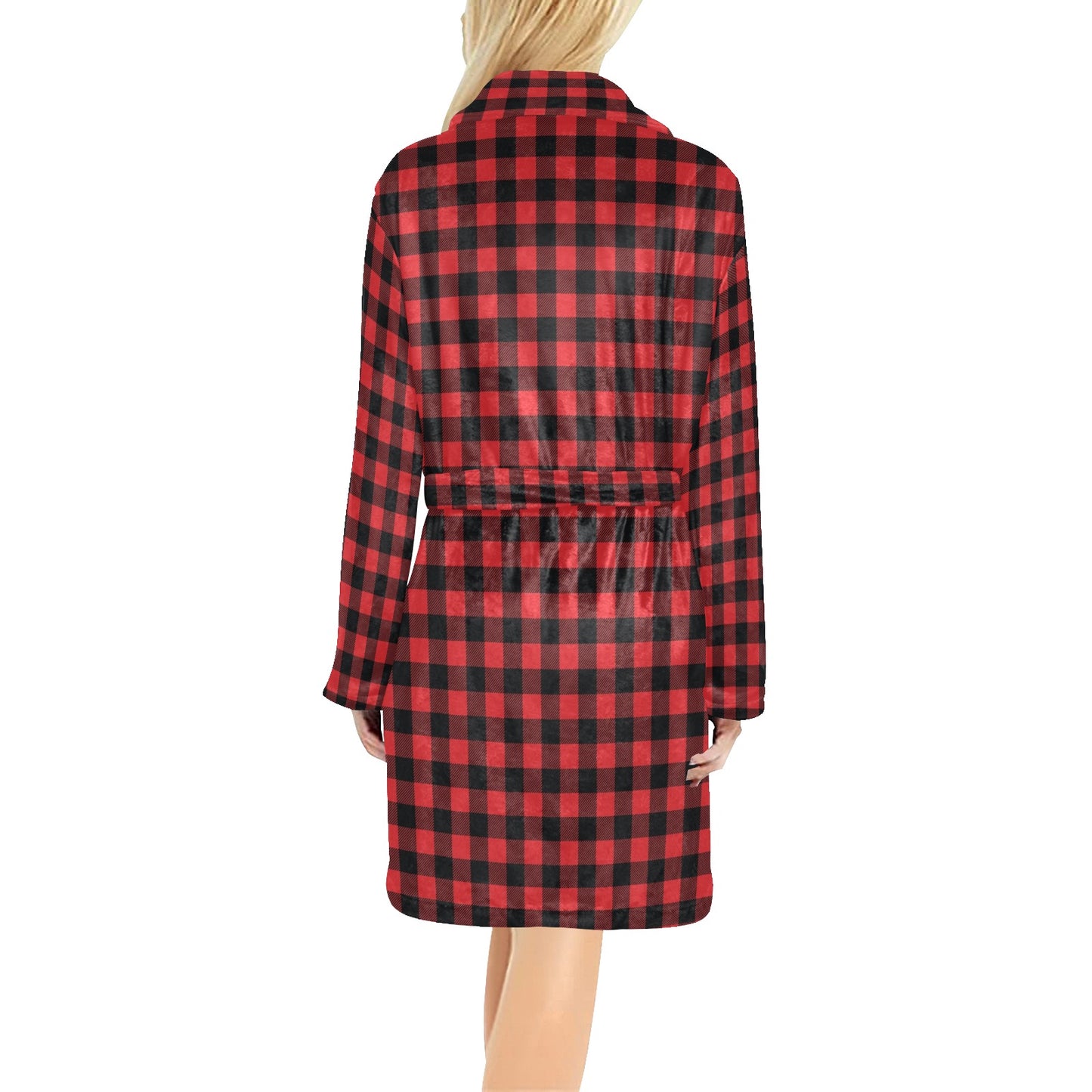 Red Black Buffalo Tartan Plaid Pattern Women's Fleece Robe